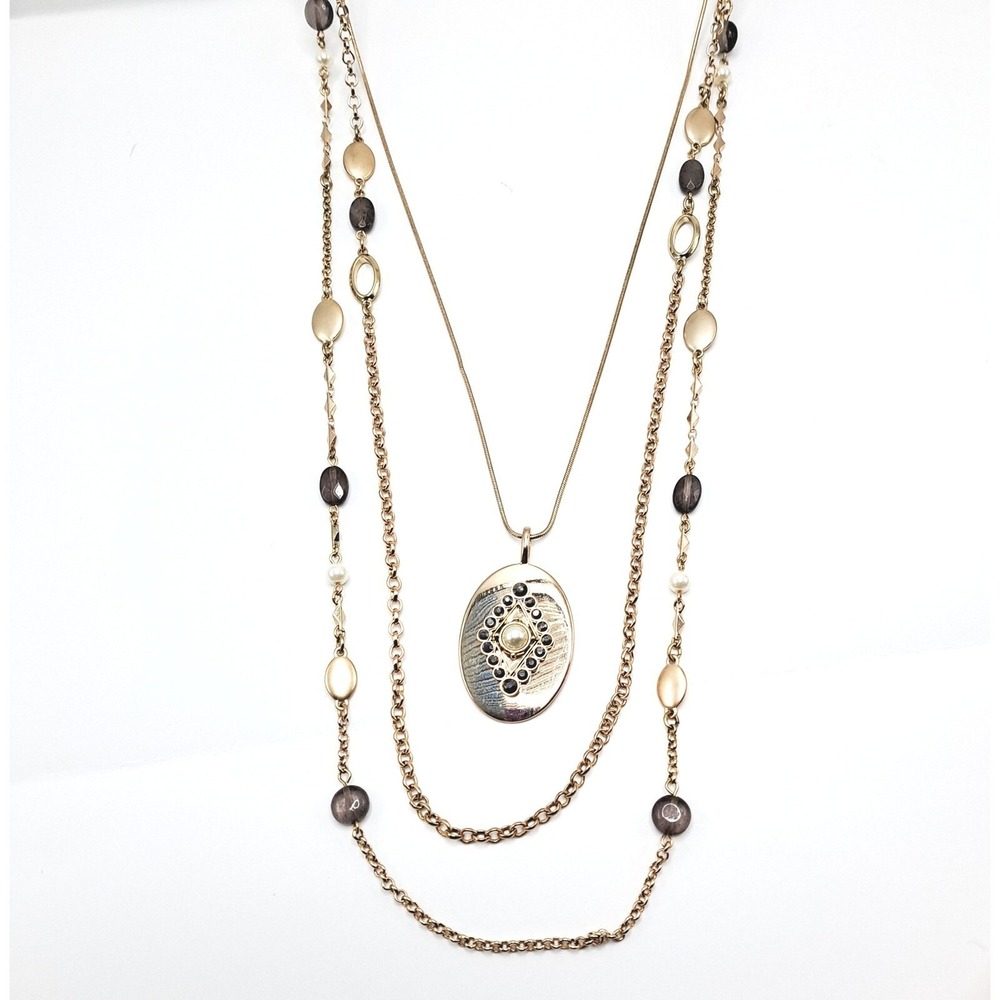 VTG WHBM Necklace Layers Gold Tone Medallion Interchangeable Long Statement Boho